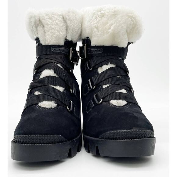 NEW Schutz Womens 6 Aretuza Black Suede & Shearling Combat Boots Waterproof - Picture 4 of 10